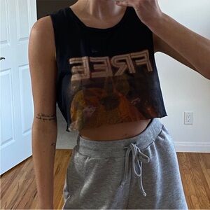 Aritzia Black Cropped Graphic Muscle Tank with Multicolor Print